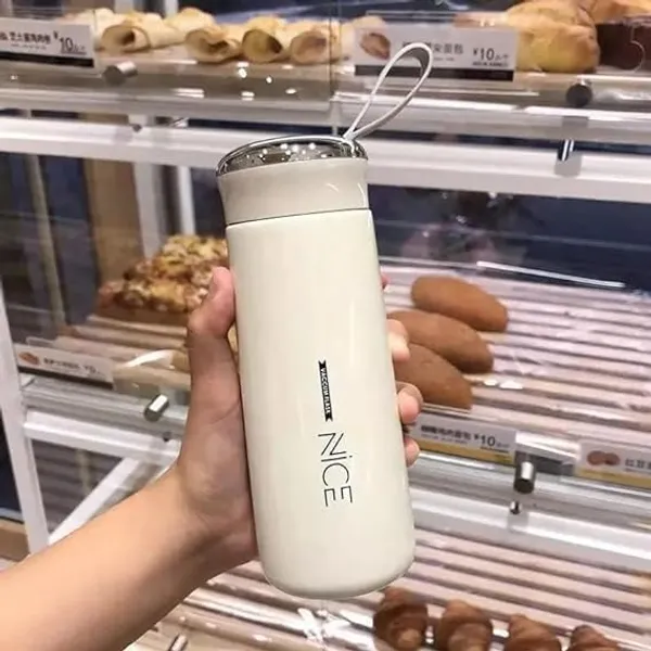 Cream_Insulated_Glass_Water_Bottle_With_Carrying_Strap