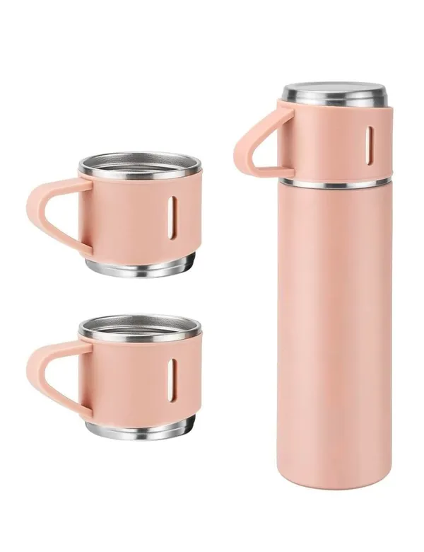 Peach_Vacuum_Flask_Gift_Set_With_Stainless_Steel_Cups