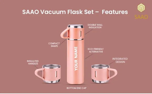Peach_Vacuum_Flask_Gift_Set_With_Stainless_Steel_Cups