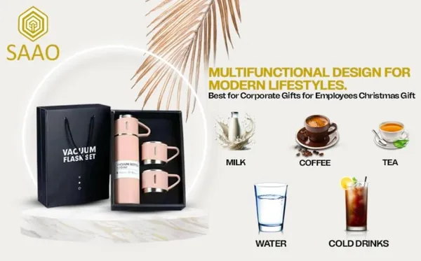 Peach_Vacuum_Flask_Gift_Set_With_Stainless_Steel_Cups