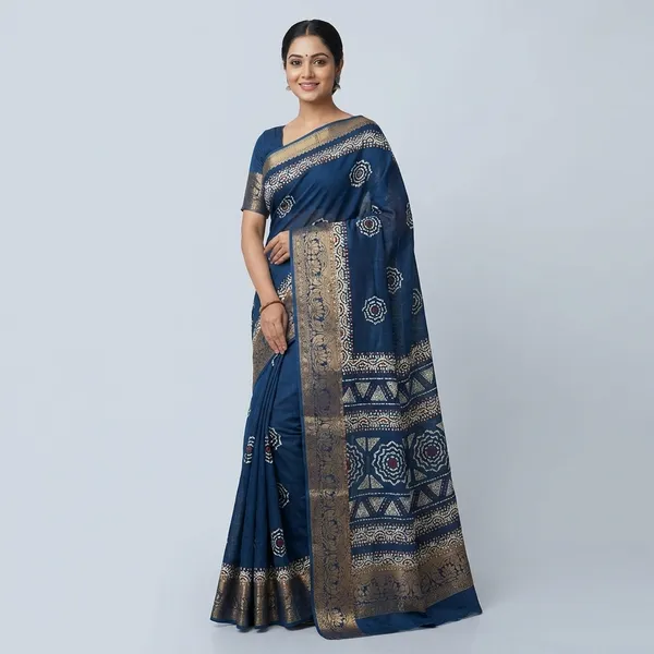 Blue_Banarasi_Silk_Saree_With_Zari_Border_And_Buti_Work_For_Women