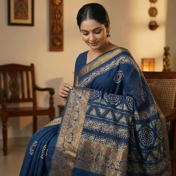 Blue_Banarasi_Silk_Saree_With_Zari_Border_And_Buti_Work_For_Women