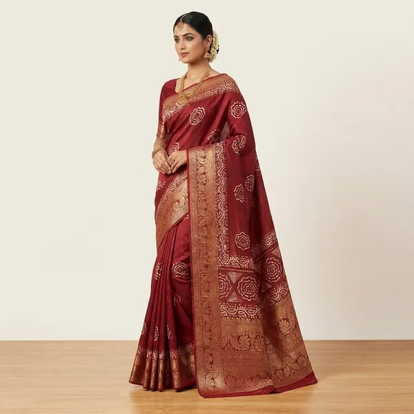 Red_Banarasi_Silk_Saree_With_Zari_Work_For_Women