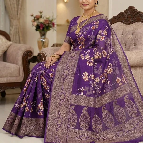 Purple_Banarasi_Silk_Saree_With_Floral_Zari_Work_And_Border_For_Women