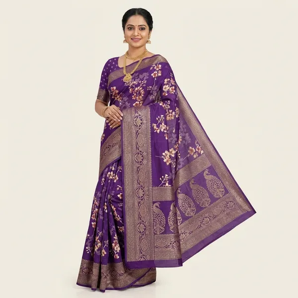 Purple_Banarasi_Silk_Saree_With_Floral_Zari_Work_And_Border_For_Women