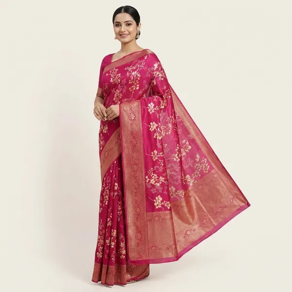 Magenta_Elegant_Floral_Banarasi_Silk_Saree_In_With_Zari_Work_For_Women