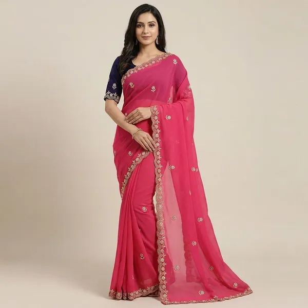 Pink_Embellished_Georgette_Saree_With_Embroidered_Blouse_For_Women
