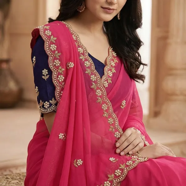 Pink_Embellished_Georgette_Saree_With_Embroidered_Blouse_For_Women