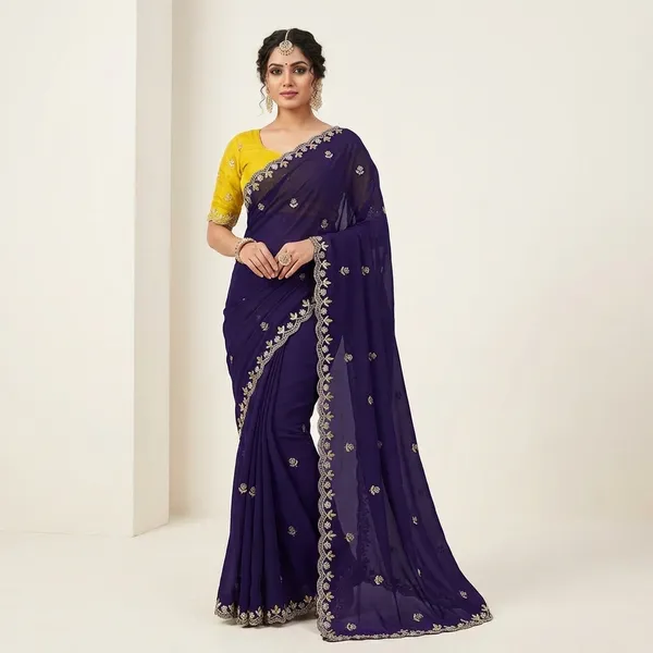 Purple_Georgette_Embroidered_Saree_With_Blouse_Piece_For_Women