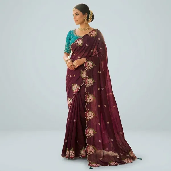 Wine_Purple_Wine_Silk_Saree_With_Elephant_Motif_Border_For_Women