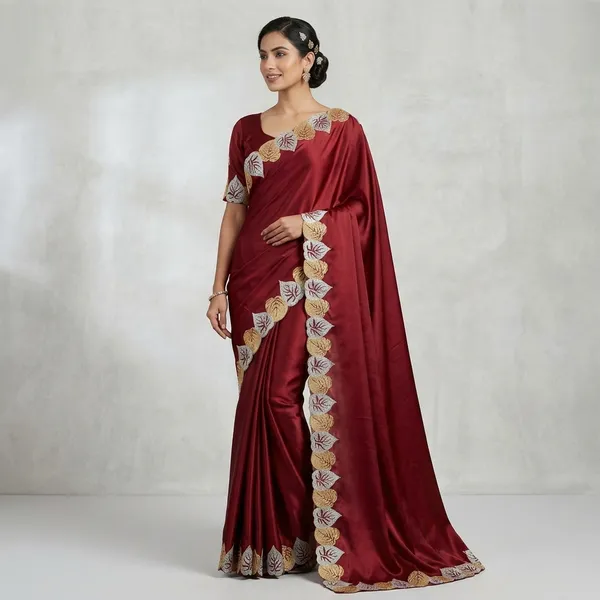 Maroon_Elegant_Saree_With_Embroidered_Floral_Border_For_Women