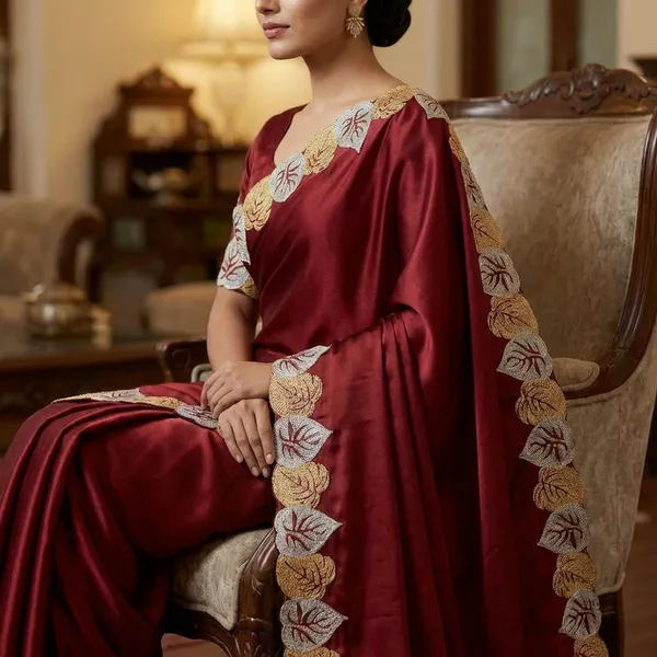 Maroon_Elegant_Saree_With_Embroidered_Floral_Border_For_Women