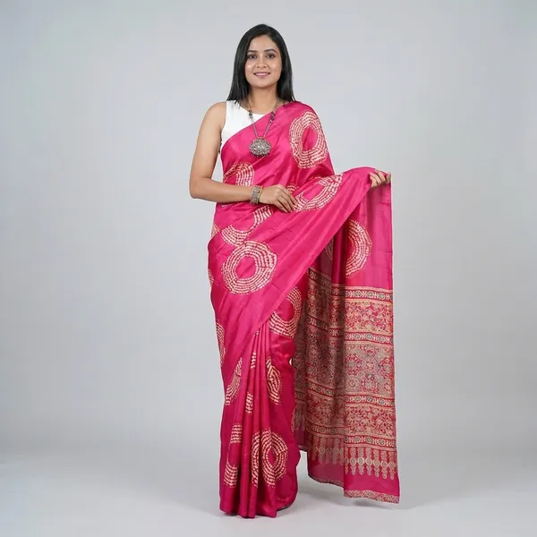 Magenta_Pink_Bandhani_Print_Saree_With_Border_For_Women