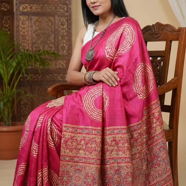 Magenta_Pink_Bandhani_Print_Saree_With_Border_For_Women