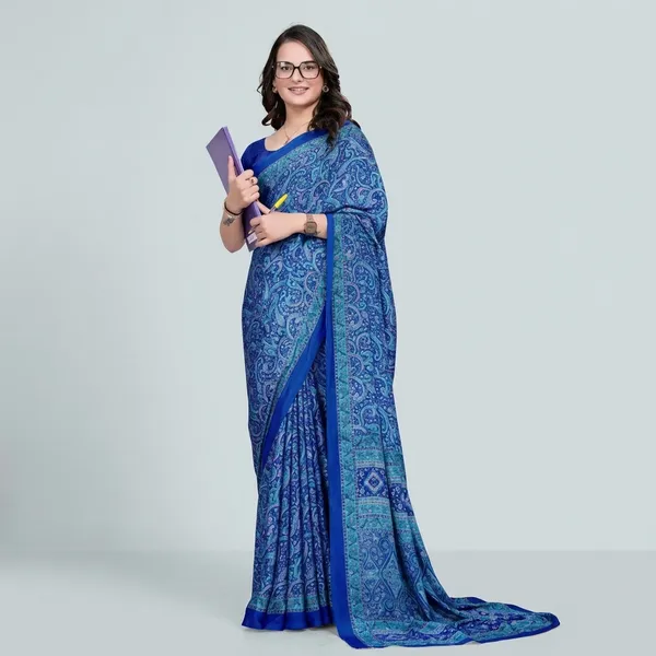 Blue_Paisley_Print_Saree_With_Blouse_Piece_For_Women