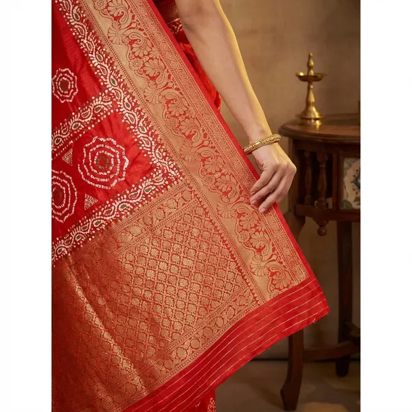 Red_Banarasi_Silk_Saree_With_Zari_Work_For_Women