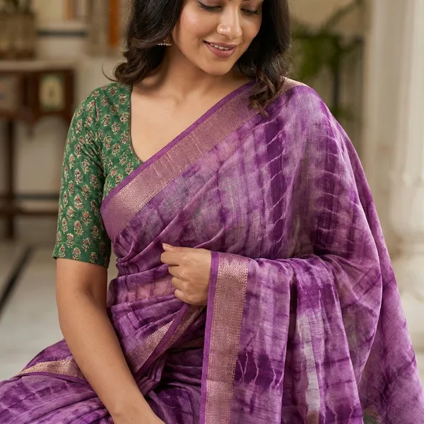 Purple_Silk_Saree_With_Embroidered_And_Printed_Blouse_For_Women