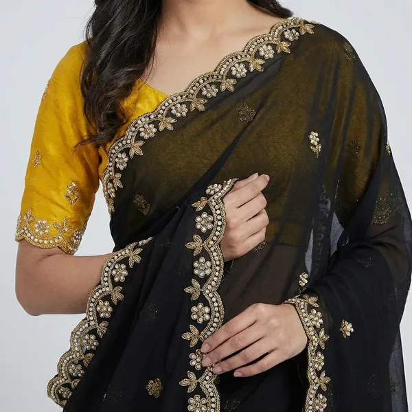 Black_Embroidered_Georgette_Saree_With_Blouse_For_Women