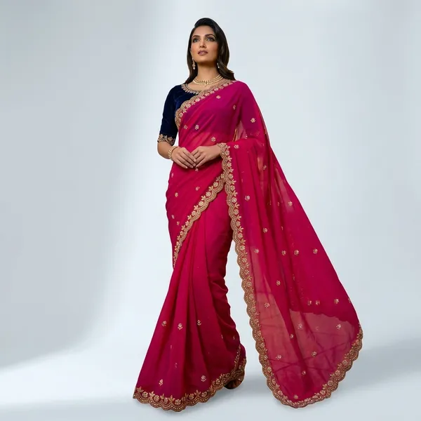 Pink_Elegant_Georgette_Saree_With_Embroidered_Border_With_Blouse_Piece_For_Women