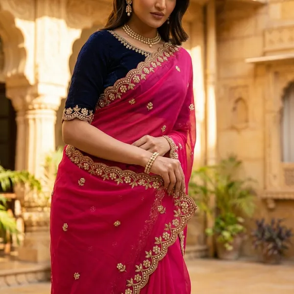 Pink_Elegant_Georgette_Saree_With_Embroidered_Border_With_Blouse_Piece_For_Women