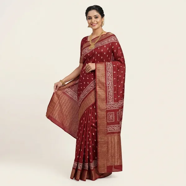Maroon_Banarasi_Silk_Saree_With_Zari_Border_And_Buti_Work_For_Women