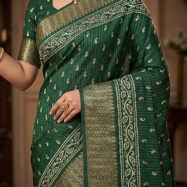 Green_Banarasi_Silk_Saree_With_Zari_Work_For_Women