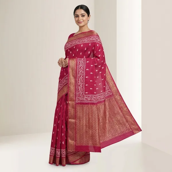 Maroon_Traditional_Bandhani_Saree_With_Zari_Work_For_Women