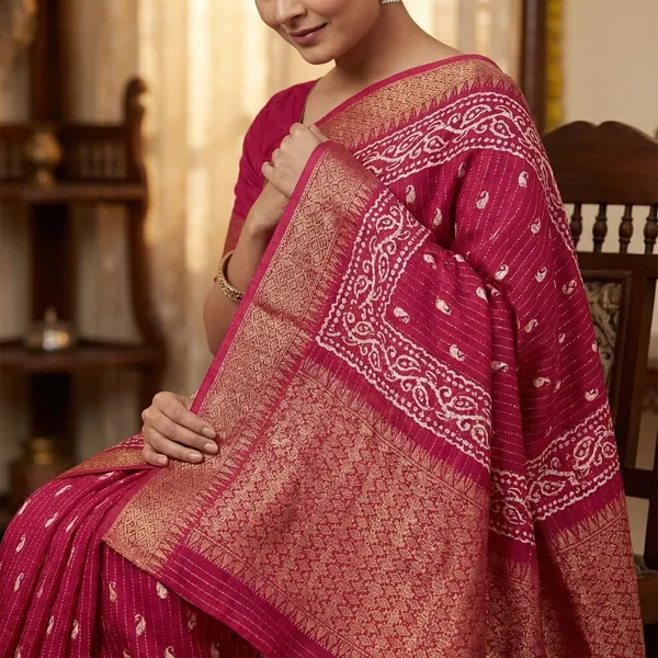 Maroon_Traditional_Bandhani_Saree_With_Zari_Work_For_Women