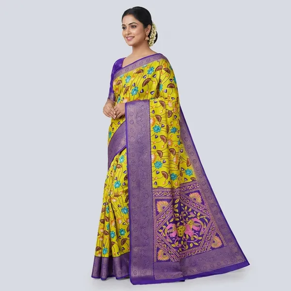 Yellow_With_Purple_Border_Floral_Paithani_Silk_Saree_With_Border_For_Women