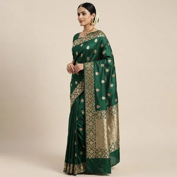 Green_Elegant_Saree_With_Embroidered_Border_With_Blouse_Piece_For_Women