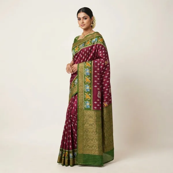 Maroon_Traditional_Silk_Saree_With_Floral_Border_And_Zari_Work_For_Women