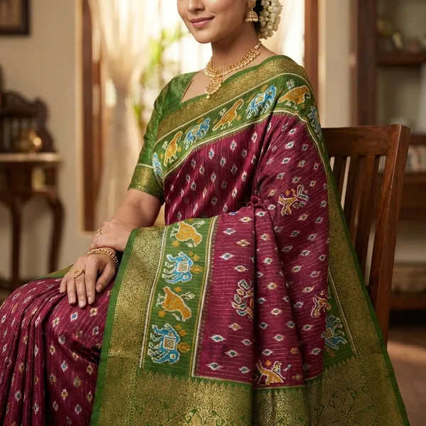 Maroon_Traditional_Silk_Saree_With_Floral_Border_And_Zari_Work_For_Women