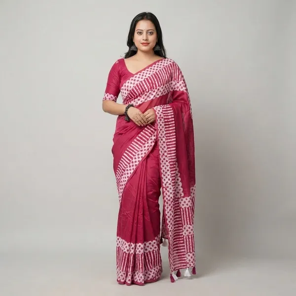 Pink_Bandhani_Print_Cotton_Saree_With_Border_For_Women