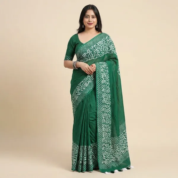 Green_Elegant_Bandhani_Print_Saree_With_Pattern_And_Border_For_Women
