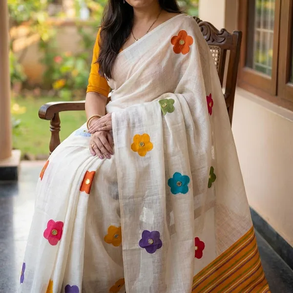 Off_White_548_Off_Linen_Floral_Printed_Saree_With_Blouse_For_Women