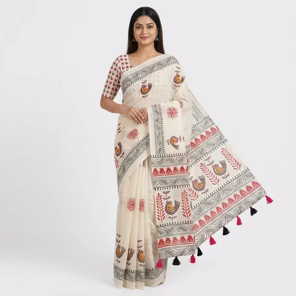 White_Fancy_Chidiya_Printed_Saree_For_Women