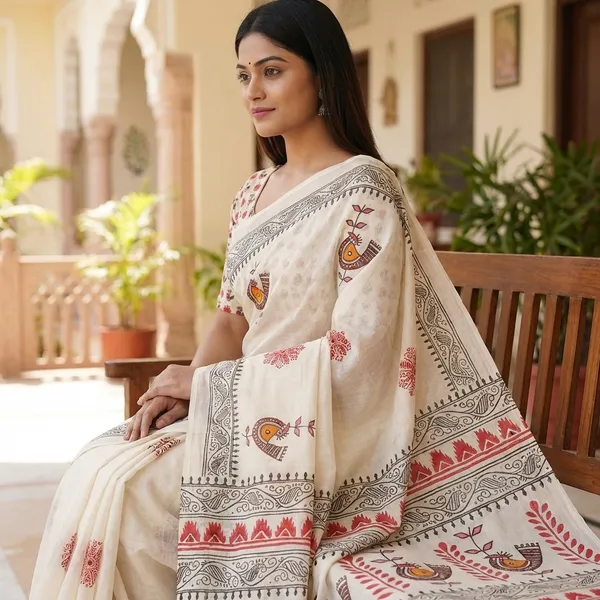 White_Fancy_Chidiya_Printed_Saree_For_Women