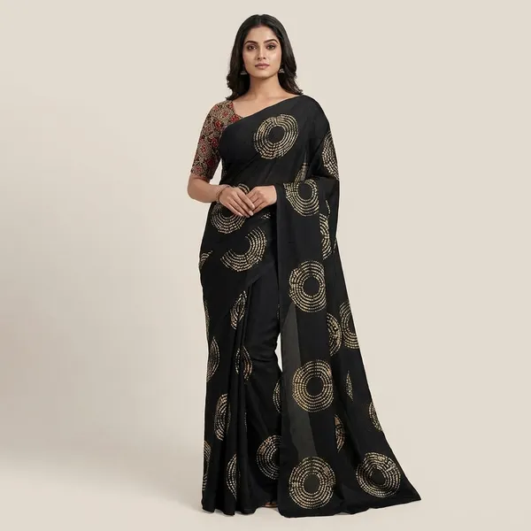 Black_Fabric_With_Circular_Print_And_Floral_Clutch_Combo_For_Women