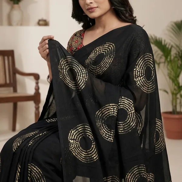 Black_Fabric_With_Circular_Print_And_Floral_Clutch_Combo_For_Women