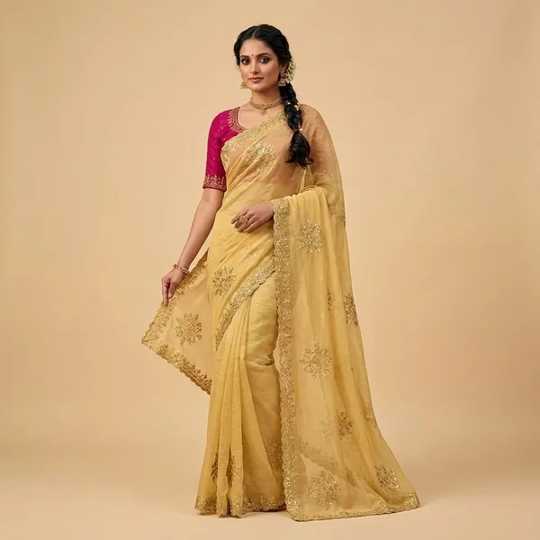 Yellow_Embroidered_Saree_With_Blouse_For_Women