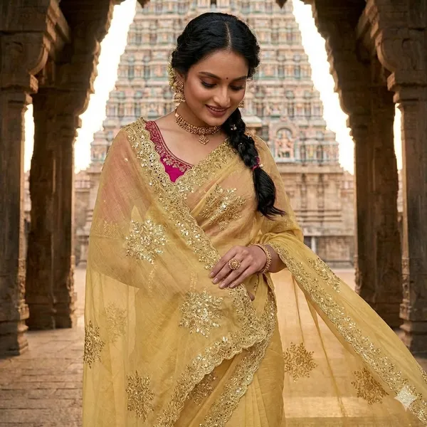 Yellow_Embroidered_Saree_With_Blouse_For_Women