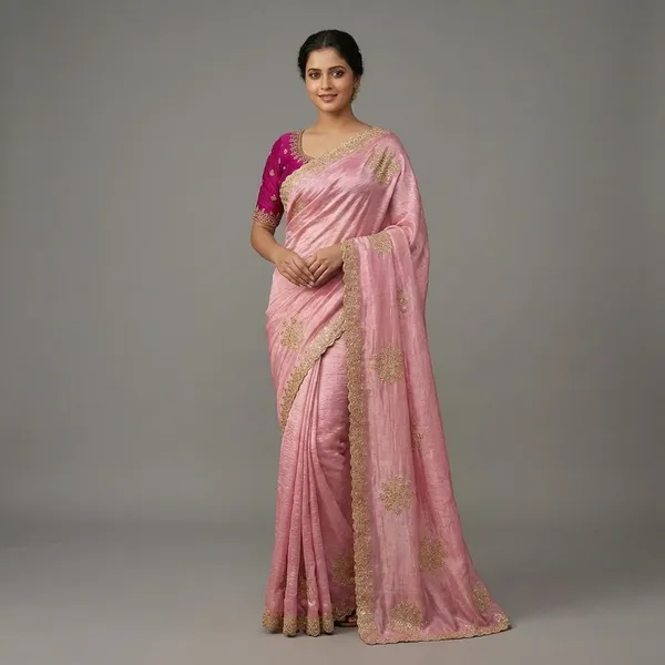 Pink_Elegant_Embroidered_Saree_With_Blouse_For_Women