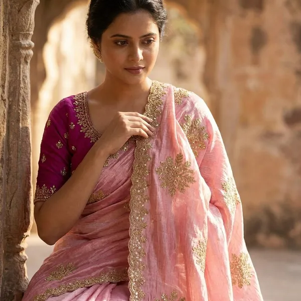 Pink_Elegant_Embroidered_Saree_With_Blouse_For_Women
