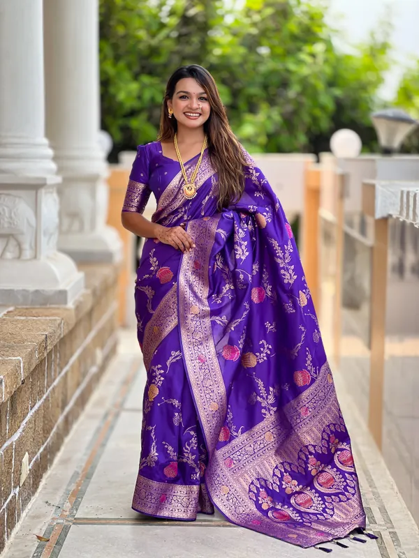 Purple_Banarasi_Banarasi_Silk_Saree_With_Unstitched_Blouse_Piece