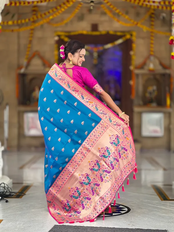 Skyblue_Royal_Paithani_Silk_Saree_With_Unstitched_Blouse_Piece