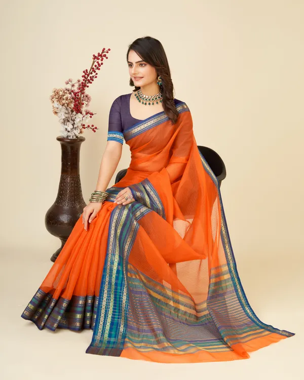 Orange_Roughy_Suhani_Cotton_Saree_With_Unstitched_Blouse_Piece