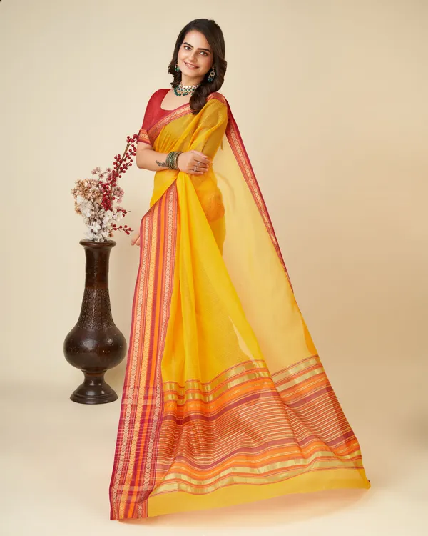 Yellow_Suhani_Cotton_Saree_With_Unstitched_Blouse_Piece
