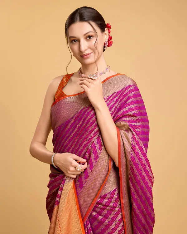 Lipstick_Leri_Silk_Saree_With_Unstitched_Blouse_Piece