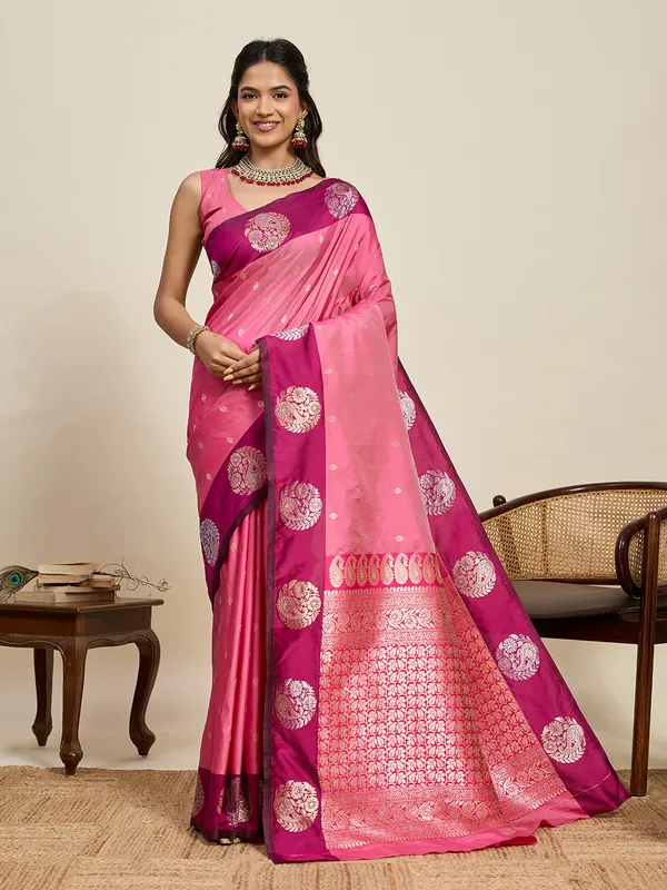 Hotpink_Aamarapali_Silk_Saree_With_Unstitched_Blouse_Piece