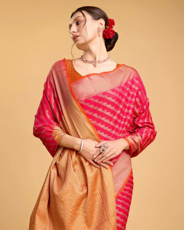Rani_Pink_Leri_Silk_Saree_With_Unstitched_Blouse_Piece